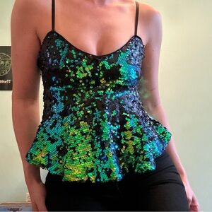 Guess Sequin Peplum Top